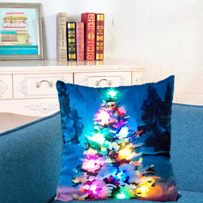 Christmas Cushion Cover Led Light Cushion Covers Xmas Holiday Couch Pillows Rustic Christmas Decorations Winter Pillowcase Light Up Pillow Case Soft Pillows Cover Cushion Santa Pillowcase 45x45CM