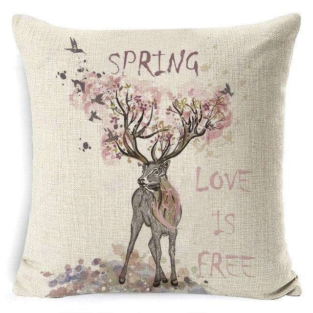 Christmas Deer Cushion Cover Soft Plush Pillow Deer Throw Pillow Covers Decorative Animal Pillowcase Cotton Linen Cushion Cover For Couch Bed Home Office Throw Pillow Cover Christmas Pillow Case 45x45CM