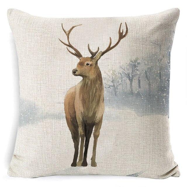 Christmas Deer Cushion Cover Soft Plush Pillow Deer Throw Pillow Covers Decorative Animal Pillowcase Cotton Linen Cushion Cover For Couch Bed Home Office Throw Pillow Cover Christmas Pillow Case 45x45CM