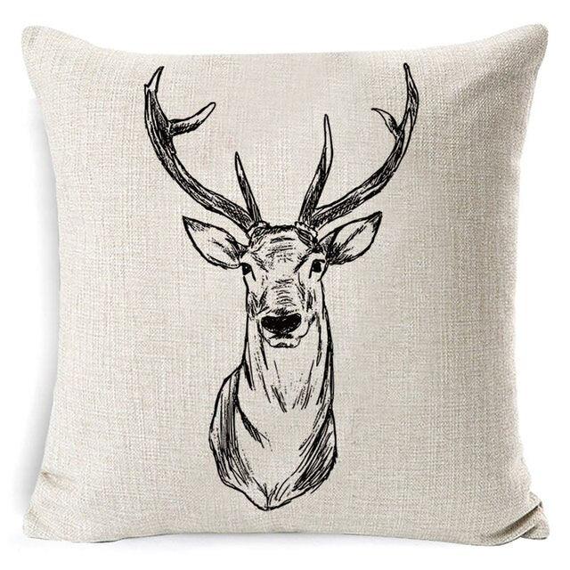 Christmas Deer Cushion Cover Soft Plush Pillow Deer Throw Pillow Covers Decorative Animal Pillowcase Cotton Linen Cushion Cover For Couch Bed Home Office Throw Pillow Cover Christmas Pillow Case 45x45CM