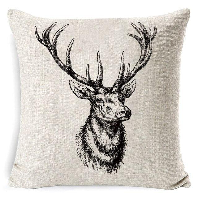 Christmas Deer Cushion Cover Soft Plush Pillow Deer Throw Pillow Covers Decorative Animal Pillowcase Cotton Linen Cushion Cover For Couch Bed Home Office Throw Pillow Cover Christmas Pillow Case 45x45CM