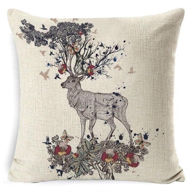 Christmas Deer Cushion Cover Soft Plush Pillow Deer Throw Pillow Covers Decorative Animal Pillowcase Cotton Linen Cushion Cover For Couch Bed Home Office Throw Pillow Cover Christmas Pillow Case 45x45CM