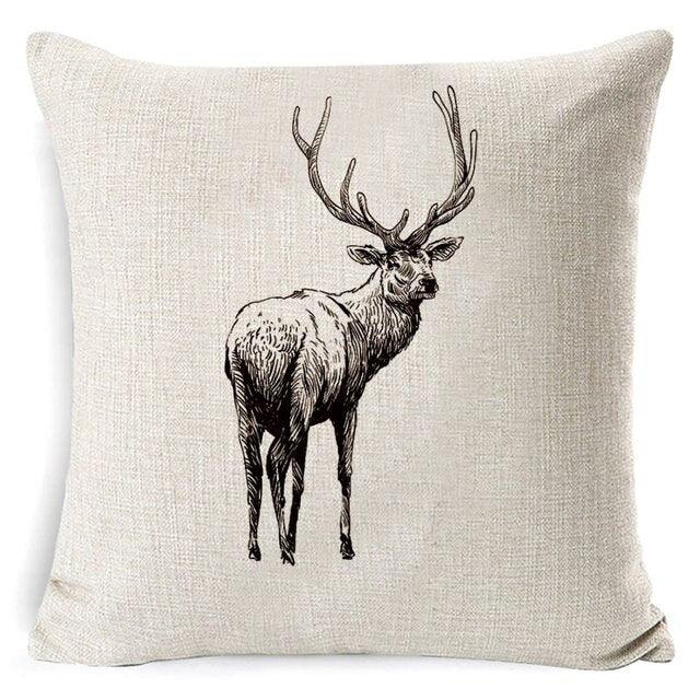 Christmas Deer Cushion Cover Soft Plush Pillow Deer Throw Pillow Covers Decorative Animal Pillowcase Cotton Linen Cushion Cover For Couch Bed Home Office Throw Pillow Cover Christmas Pillow Case 45x45CM