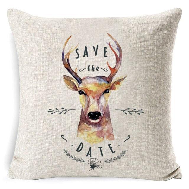 Christmas Deer Cushion Cover Soft Plush Pillow Deer Throw Pillow Covers Decorative Animal Pillowcase Cotton Linen Cushion Cover For Couch Bed Home Office Throw Pillow Cover Christmas Pillow Case 45x45CM