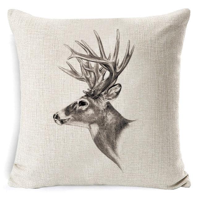 Christmas Deer Cushion Cover Soft Plush Pillow Deer Throw Pillow Covers Decorative Animal Pillowcase Cotton Linen Cushion Cover For Couch Bed Home Office Throw Pillow Cover Christmas Pillow Case 45x45CM