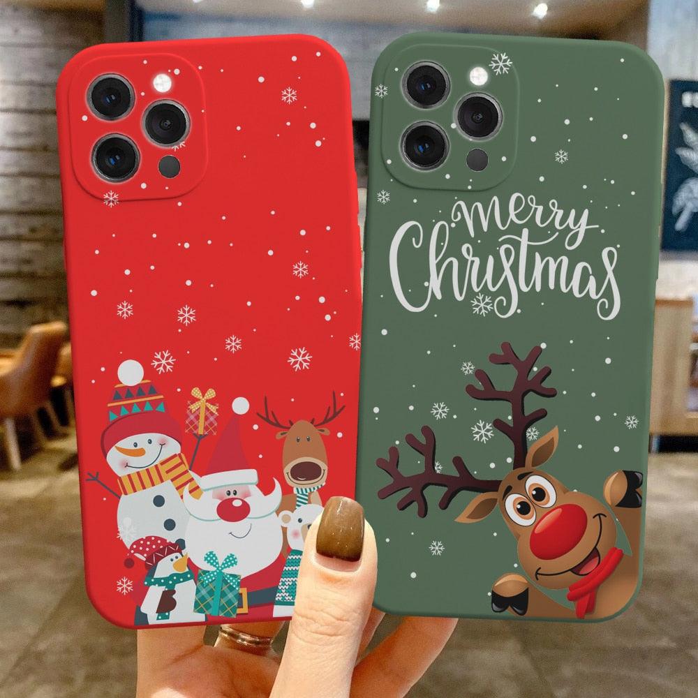 Christmas Pattern Design Red Silicone Phone Cover Anti-Scratch Soft Slim Bumper Shockproof Protective Case Shockproof Phone Case For iPhone 13 14 Pro Max Merry Christmas Candy Silicone Bumper Cover