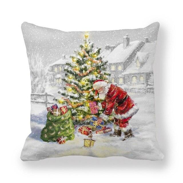 Christmas Pillowcase Holiday Decoration Christmas Santa Pillow Covers Santa Claus Pillow Covers Christmas Sofa Throw Pillow Home Cushion Cover Christmas Snowman Print Pillowcase Letter 45x45CM