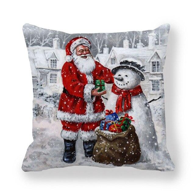 Christmas Pillowcase Holiday Decoration Christmas Santa Pillow Covers Santa Claus Pillow Covers Christmas Sofa Throw Pillow Home Cushion Cover Christmas Snowman Print Pillowcase Letter 45x45CM