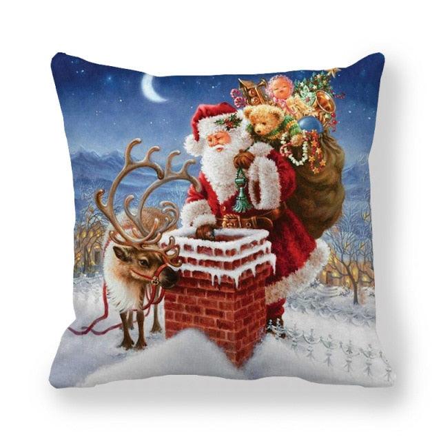 Christmas Pillowcase Holiday Decoration Christmas Santa Pillow Covers Santa Claus Pillow Covers Christmas Sofa Throw Pillow Home Cushion Cover Christmas Snowman Print Pillowcase Letter 45x45CM