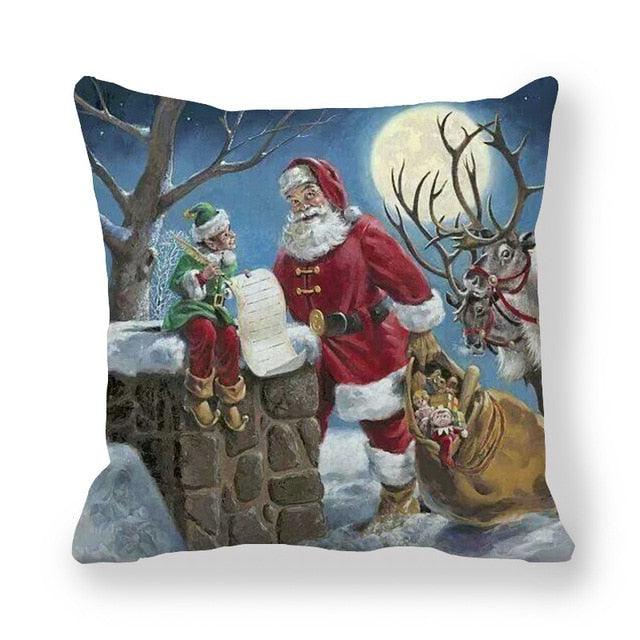 Christmas Pillowcase Holiday Decoration Christmas Santa Pillow Covers Santa Claus Pillow Covers Christmas Sofa Throw Pillow Home Cushion Cover Christmas Snowman Print Pillowcase Letter 45x45CM