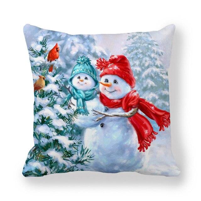 Christmas Pillowcase Holiday Decoration Christmas Santa Pillow Covers Santa Claus Pillow Covers Christmas Sofa Throw Pillow Home Cushion Cover Christmas Snowman Print Pillowcase Letter 45x45CM