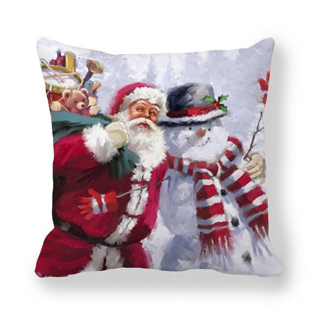 Christmas Pillowcase Holiday Decoration Christmas Santa Pillow Covers Santa Claus Pillow Covers Christmas Sofa Throw Pillow Home Cushion Cover Christmas Snowman Print Pillowcase Letter 45x45CM