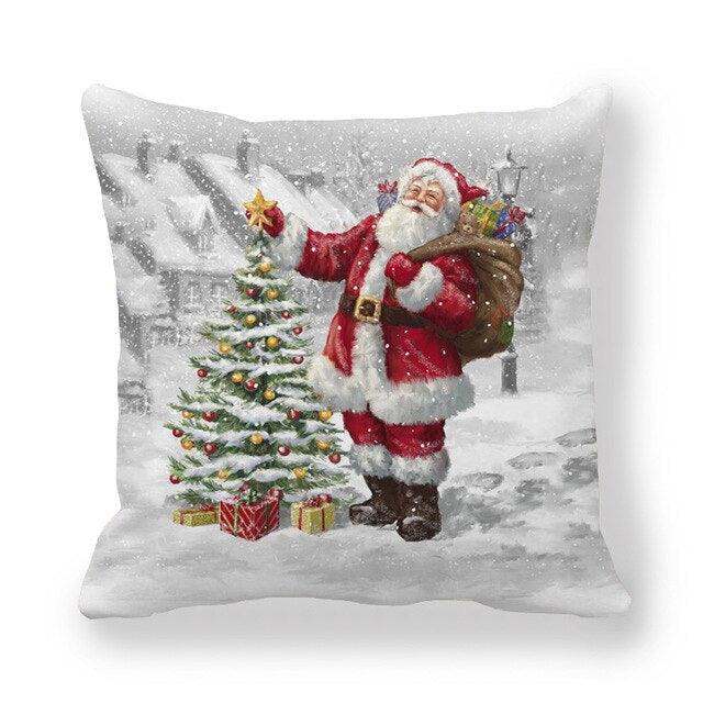 Christmas Pillowcase Holiday Decoration Christmas Santa Pillow Covers Santa Claus Pillow Covers Christmas Sofa Throw Pillow Home Cushion Cover Christmas Snowman Print Pillowcase Letter 45x45CM