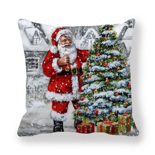 Christmas Pillowcase Holiday Decoration Christmas Santa Pillow Covers Santa Claus Pillow Covers Christmas Sofa Throw Pillow Home Cushion Cover Christmas Snowman Print Pillowcase Letter 45x45CM