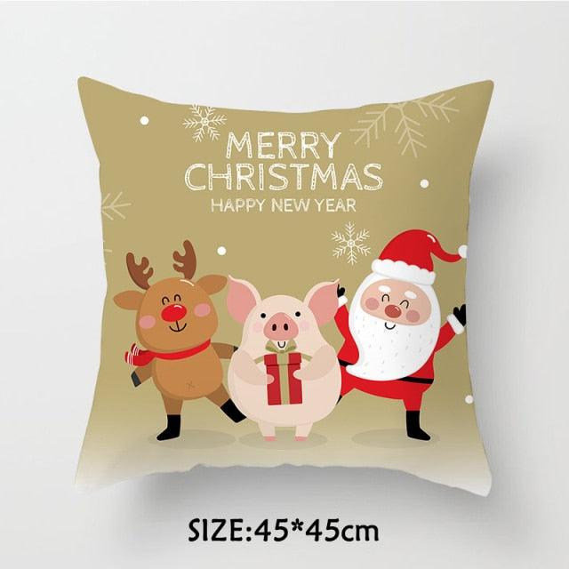 Christmas Pillowcase Tree Santa Claus Cushion Cover Christmas Pillow Case Decorative Santa Claus Xmas Throw Pillowcase Cotton Linen Square Cushion Pillow Covers