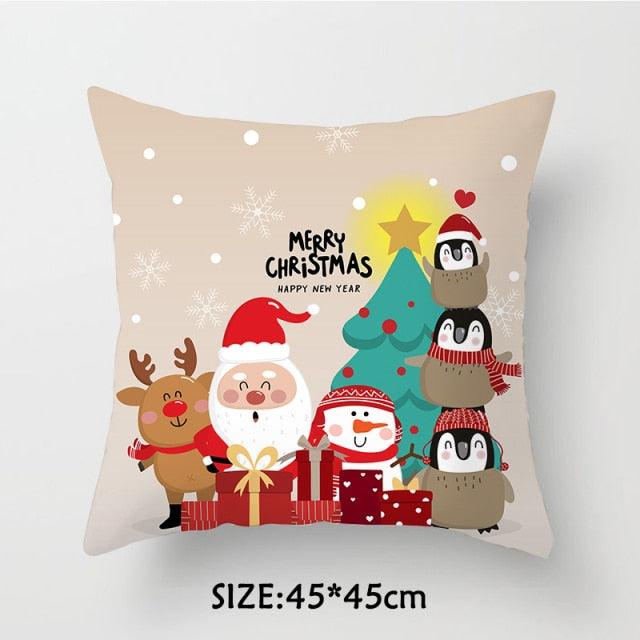 Christmas Pillowcase Tree Santa Claus Cushion Cover Christmas Pillow Case Decorative Santa Claus Xmas Throw Pillowcase Cotton Linen Square Cushion Pillow Covers