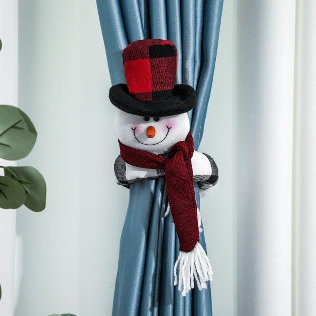 Christmas Plaid Curtain Buckle Santa Snowman Curtain Tiebacks Tie Rope Christmas Decor Curtain Buckle Bandage Curtain Tieback Santa Curtain Buckle Tieback Curtain Holder Fastener Doll Wine Bottle Topper For Home Window Decorations Christmas Ornaments