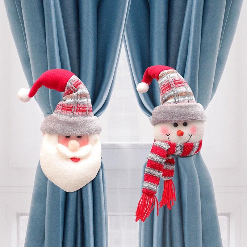 Christmas Plaid Curtain Buckle Santa Snowman Curtain Tiebacks Tie Rope Christmas Decor Curtain Buckle Bandage Curtain Tieback Santa Curtain Buckle Tieback Curtain Holder Fastener Doll Wine Bottle Topper For Home Window Decorations Christmas Ornaments