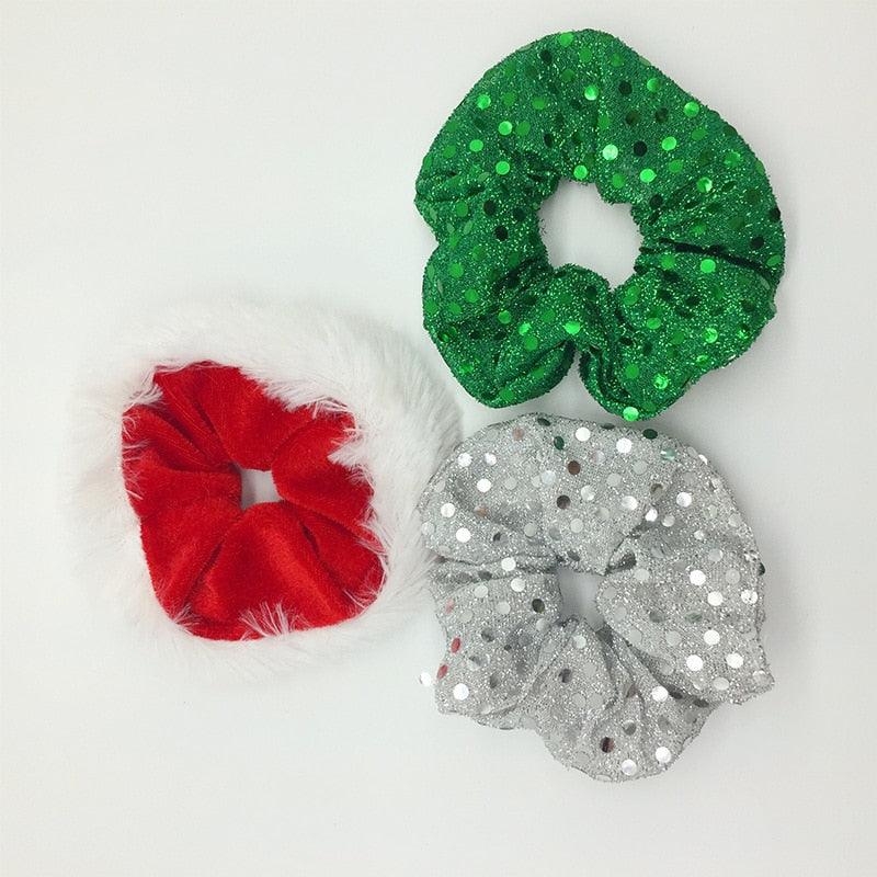 Christmas Scrunchies Women Elastic Sequin Hair Ring Velvet Ponytail Hair Rope Hair Bands Ponytail Holder Scrunchy Hair Ties Ponytail Holder Accessories for Women