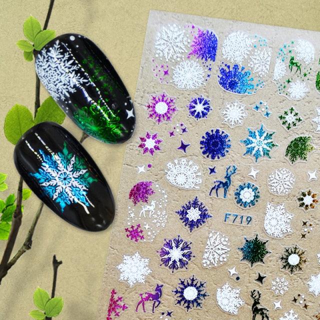 Christmas Snowflake Lines 3D Nail Stickers Gold And White Xmas Snowflakes Leaves Decals Slider Nail Art Decoration Wraps Nail Art Stickers Decal 3D Self-Adhesive Abstract Face Curve Graffiti Nail Design for Acrylic Nail Supplies