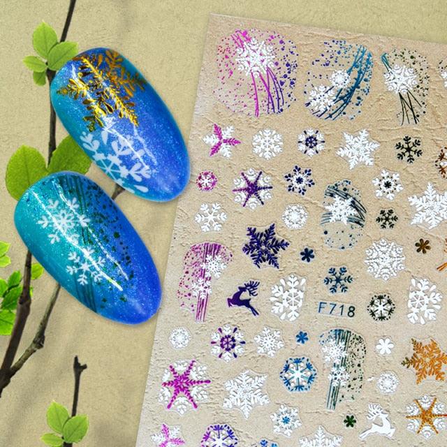 Christmas Snowflake Lines 3D Nail Stickers Gold And White Xmas Snowflakes Leaves Decals Slider Nail Art Decoration Wraps Nail Art Stickers Decal 3D Self-Adhesive Abstract Face Curve Graffiti Nail Design for Acrylic Nail Supplies