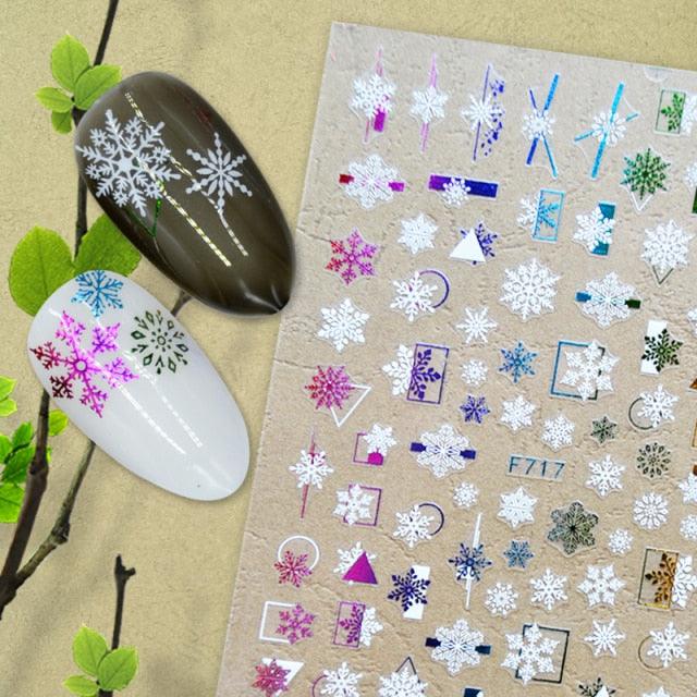 Christmas Snowflake Lines 3D Nail Stickers Gold And White Xmas Snowflakes Leaves Decals Slider Nail Art Decoration Wraps Nail Art Stickers Decal 3D Self-Adhesive Abstract Face Curve Graffiti Nail Design for Acrylic Nail Supplies