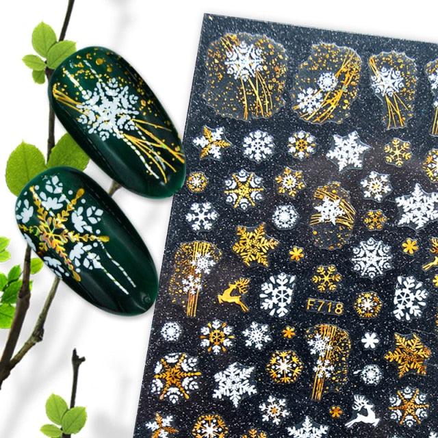 Christmas Snowflake Lines 3D Nail Stickers Gold And White Xmas Snowflakes Leaves Decals Slider Nail Art Decoration Wraps Nail Art Stickers Decal 3D Self-Adhesive Abstract Face Curve Graffiti Nail Design for Acrylic Nail Supplies