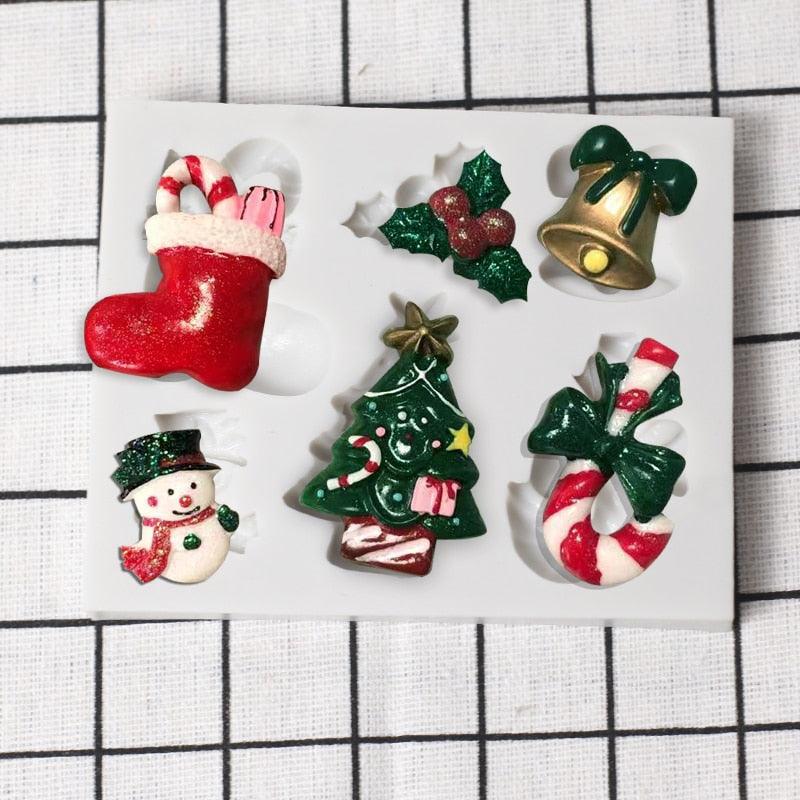 Christmas Snowman Silicone Mold Socks Leaf Bell Tree Cake Decoration Chocolate Fondant Baking Supplies 3D Art Xmas Molds Snowflake Silicone Mold Santa Claus Snowman Christmas Tree Fondant Mold