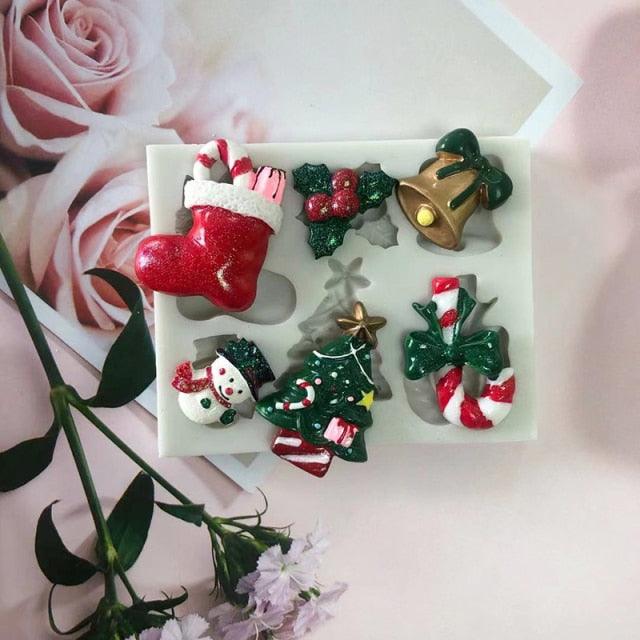 Christmas Snowman Silicone Mold Socks Leaf Bell Tree Cake Decoration Chocolate Fondant Baking Supplies 3D Art Xmas Molds Snowflake Silicone Mold Santa Claus Snowman Christmas Tree Fondant Mold