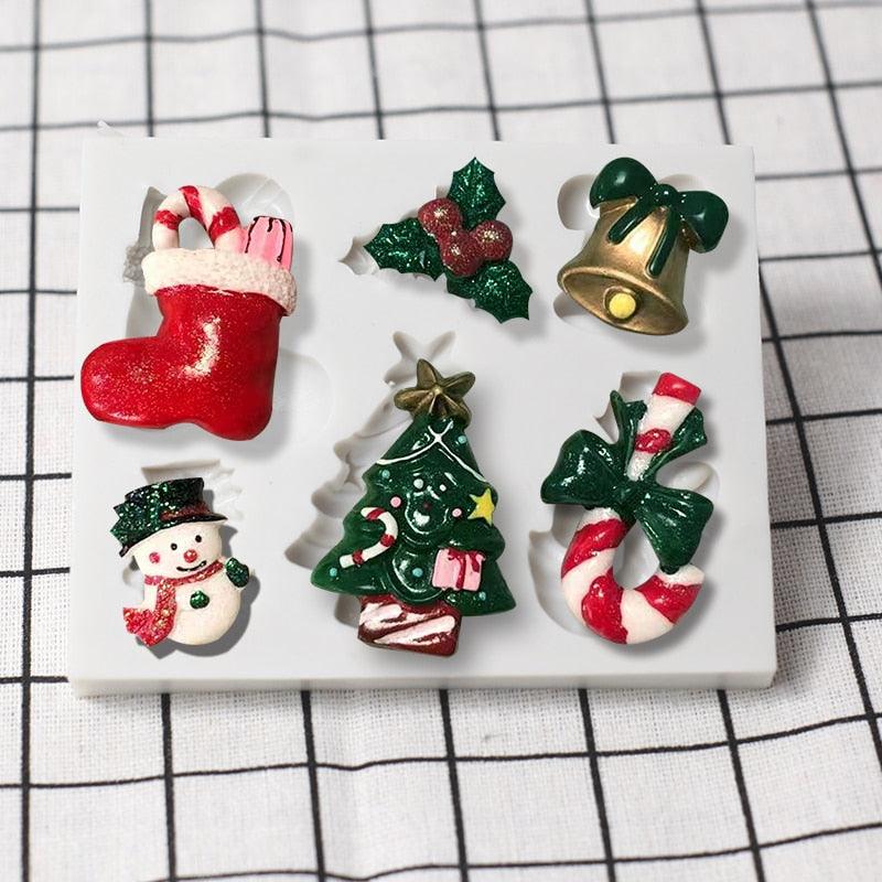 Christmas Snowman Silicone Mold Socks Leaf Bell Tree Cake Decoration Chocolate Fondant Baking Supplies 3D Art Xmas Molds Snowflake Silicone Mold Santa Claus Snowman Christmas Tree Fondant Mold