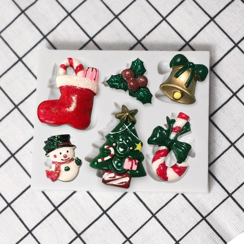 Christmas Snowman Silicone Mold Socks Leaf Bell Tree Cake Decoration Chocolate Fondant Baking Supplies 3D Art Xmas Molds Snowflake Silicone Mold Santa Claus Snowman Christmas Tree Fondant Mold