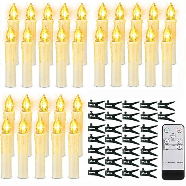 Christmas Tree Clip Candle Warm White Battery Operated Waterproof LED Flameless Taper Ivory Floating Candles with Remote Timer Ideal For Home Flameless Flashing With Remote And Suction Cup LED Candles For Halloween Birthday Garden Decoration