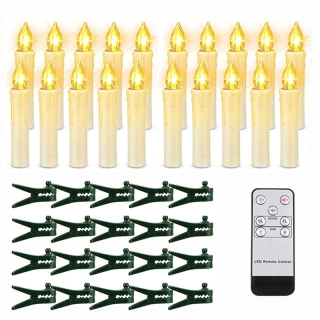 Christmas Tree Clip Candle Warm White Battery Operated Waterproof LED Flameless Taper Ivory Floating Candles with Remote Timer Ideal For Home Flameless Flashing With Remote And Suction Cup LED Candles For Halloween Birthday Garden Decoration