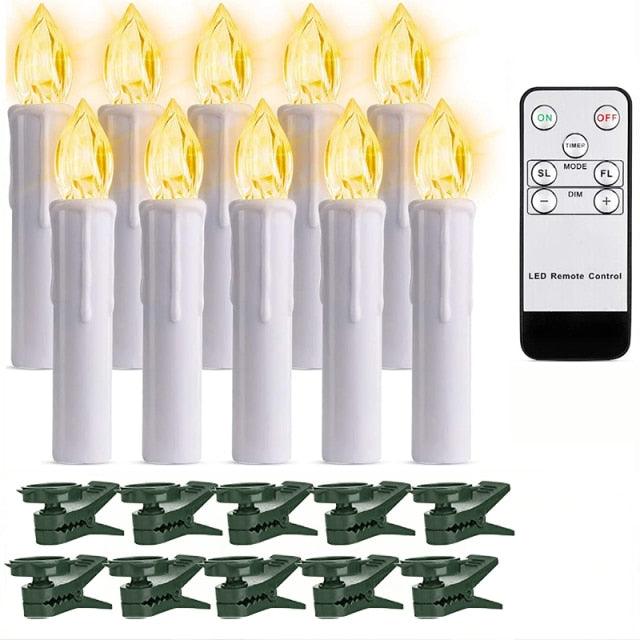 Christmas Tree Clip Candle Warm White Battery Operated Waterproof LED Flameless Taper Ivory Floating Candles with Remote Timer Ideal For Home Flameless Flashing With Remote And Suction Cup LED Candles For Halloween Birthday Garden Decoration