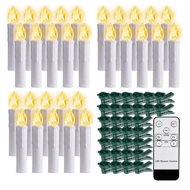 Christmas Tree Clip Candle Warm White Battery Operated Waterproof LED Flameless Taper Ivory Floating Candles with Remote Timer Ideal For Home Flameless Flashing With Remote And Suction Cup LED Candles For Halloween Birthday Garden Decoration