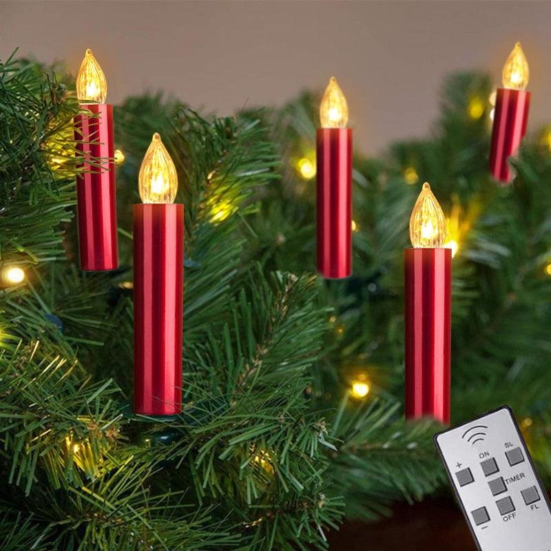 Christmas Tree Clip LED Candle Waterproof LED Flameless Taper Ivory Floating Candles with Remote Timer and Dimmable, Ideal for Home Indoor Outdoor Christmas Trees Lamp Simulation Flame Light Warm Candle Family Party Birthday Party Decorated With Candles