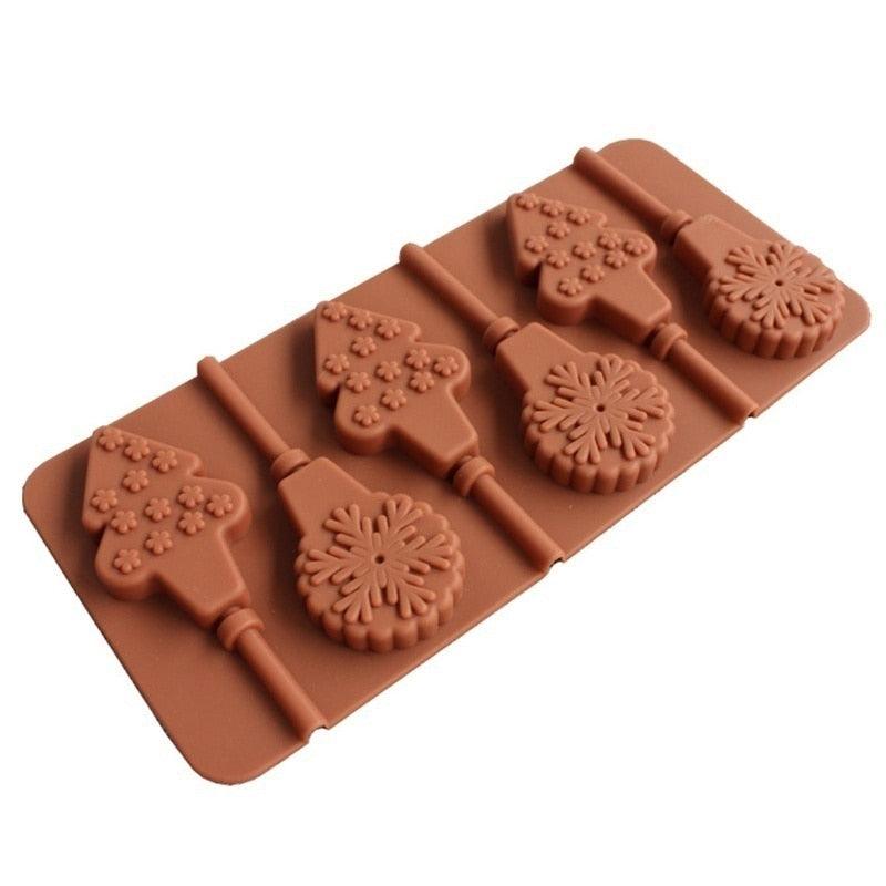 Christmas Tree Snowflake Lollipop Shape Silicone Chocalate Ice Cake Mold Mold Kitchen Baking Mold Silicone Popsicle Molds Cake Ice Pop Molds Homemade Ice Cream Mold Reusable Soft Molds For Kitchen Accessories