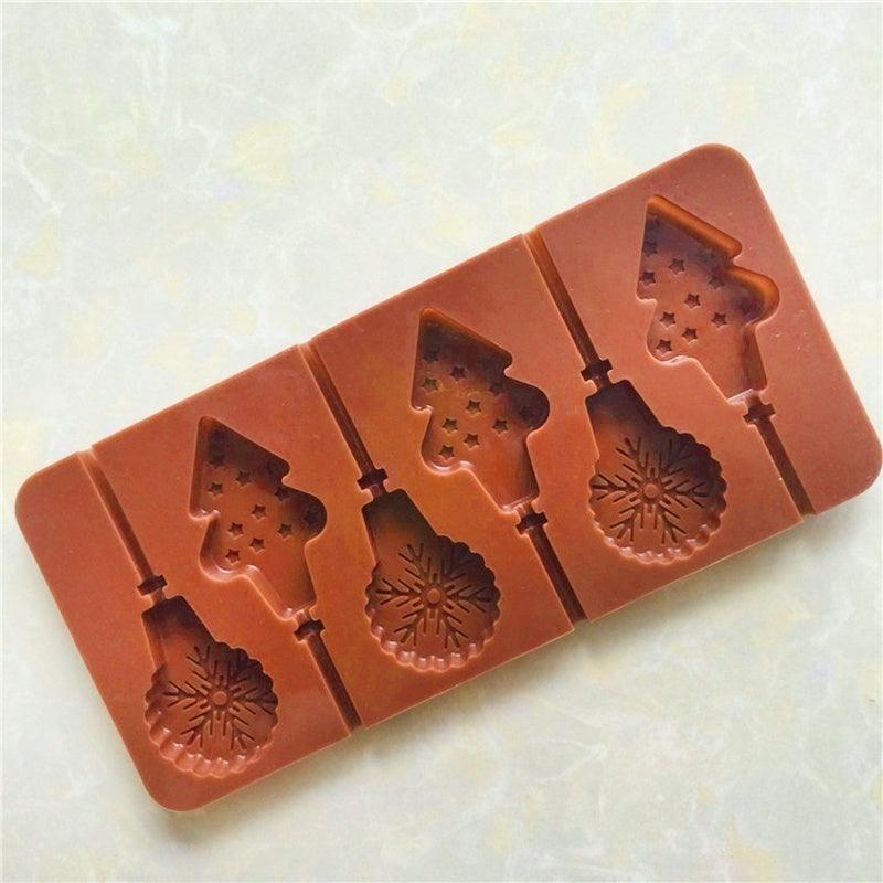 Christmas Tree Snowflake Lollipop Shape Silicone Chocalate Ice Cake Mold Mold Kitchen Baking Mold Silicone Popsicle Molds Cake Ice Pop Molds Homemade Ice Cream Mold Reusable Soft Molds For Kitchen Accessories