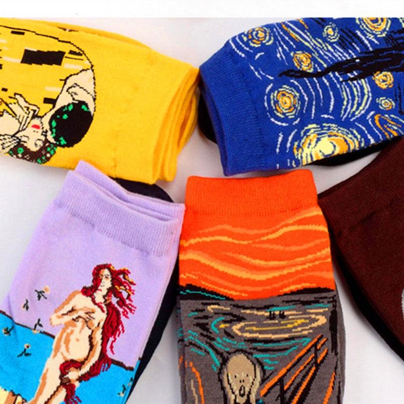 Classic Autumn Winter Retro Personality Art Van Gogh Mural World Famous Oil Painting Female Sock For Men And Women