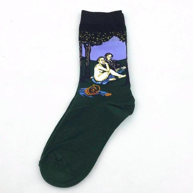 Classic Autumn Winter Retro Personality Art Van Gogh Mural World Famous Oil Painting Female Sock For Men And Women