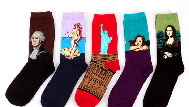 Classic Autumn Winter Retro Personality Art Van Gogh Mural World Famous Oil Painting Female Sock For Men And Women