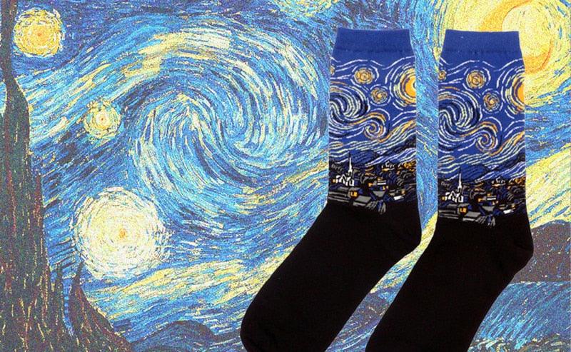 Classic Autumn Winter Retro Personality Art Van Gogh Mural World Famous Oil Painting Female Sock For Men And Women