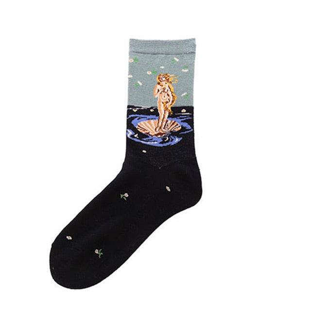 Classic Autumn Winter Retro Personality Art Van Gogh Mural World Famous Oil Painting Female Sock For Men And Women