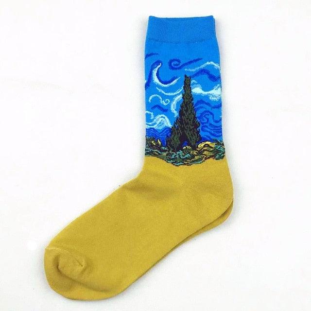 Classic Autumn Winter Retro Personality Art Van Gogh Mural World Famous Oil Painting Female Sock For Men And Women