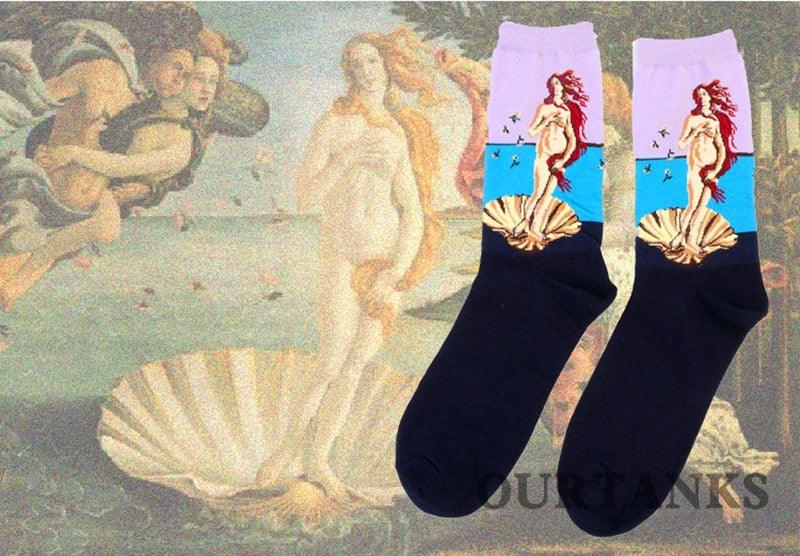 Classic Autumn Winter Retro Personality Art Van Gogh Mural World Famous Oil Painting Female Sock For Men And Women