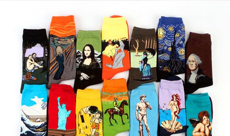 Classic Autumn Winter Retro Personality Art Van Gogh Mural World Famous Oil Painting Female Sock For Men And Women