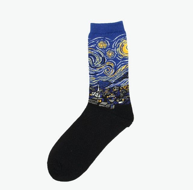 Classic Autumn Winter Retro Personality Art Van Gogh Mural World Famous Oil Painting Female Sock For Men And Women