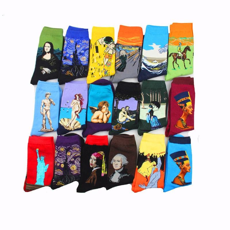 Classic Autumn Winter Retro Personality Art Van Gogh Mural World Famous Oil Painting Female Sock For Men And Women