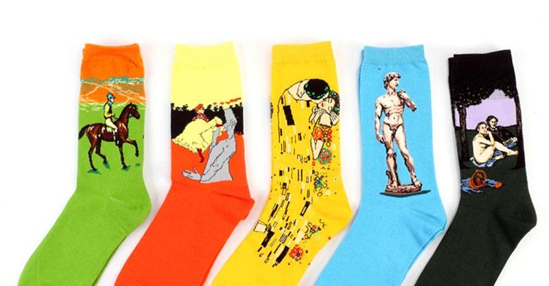 Classic Autumn Winter Retro Personality Art Van Gogh Mural World Famous Oil Painting Female Sock For Men And Women