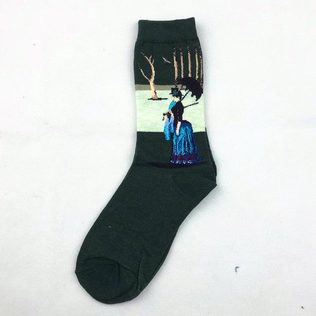 Classic Autumn Winter Retro Personality Art Van Gogh Mural World Famous Oil Painting Female Sock For Men And Women